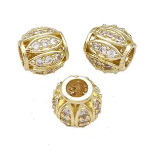 Copper Round Beads Pave Zircon Large Hole Gold Plated, approx 11mm, 5mm hole