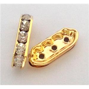 colorfast copper spacer with rhinestone bead, gold plated, approx 7x18mm