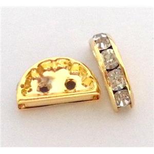 colorfast copper spacer with rhinestone bead, gold plated, approx 7x14mm