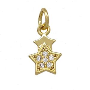 Copper Star Pendant Pave Zirconia Gold Plated, approx 8-10mm
