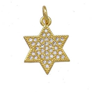 Copper David Star Pendant Pave Zirconia Gold Plated, approx 14mm