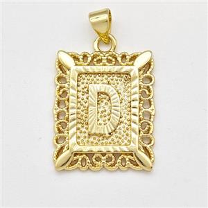 Copper Letter-D Pendant Frame Gold Plated, approx 18-21mm