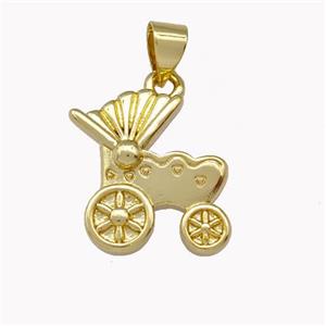 Baby Stoller Charms Copper Pendant Gold Plated, approx 15mm