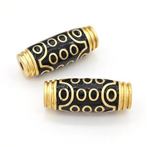 Tibetan Style Copper Barrel Beads Eye Black Enamel Gold Plated, approx 11-30mm