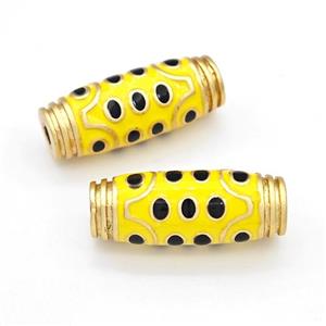 Tibetan Style Copper Barrel Beads Eye Yellow Enamel Gold Plated, approx 11-30mm