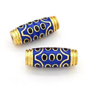 Tibetan Style Copper Barrel Beads Eye Blue Enamel Gold Plated, approx 11-30mm