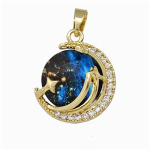 copper Pendant pave resin 18K gold plated, approx 16mm