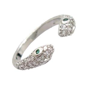 copper Rings pave zircon, snake, resizable, platinum plated, approx 5-8mm, 17mm dia