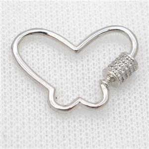 copper carabiner lock pendant pave zircon, platinum plated, approx 21-30mm