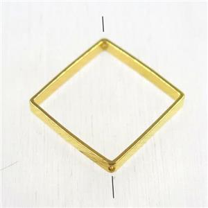 brass square bead, 2 holes, gold plated, approx 18x18mm
