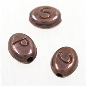 alloy letter beads, mixed, antique red, approx 6-7mm