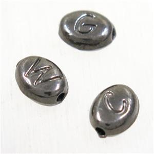 alloy letter beads, mixed, black plated, approx 6-7mm