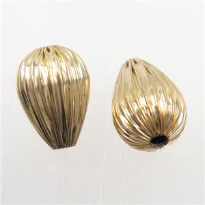 corrugated copper beads, teardrop, gold plated, approx 11-15mm