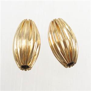 corrugated copper rice beads, gold plated, approx 6.5-12mm