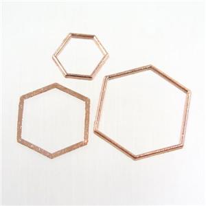 copper linker, hexagon, rose gold, approx 22-26mm