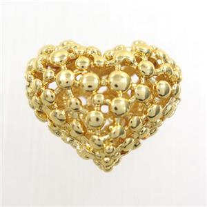 copper heart beads, hollow, gold plated, approx 13-16mm