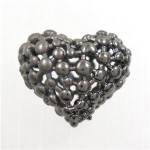 copper heart beads, hollow, black plated, approx 13-16mm