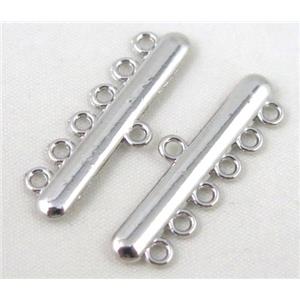 bracelet bar, alloy connector, platinum plated, approx 11x33mm, 6 hole, 2mm hole