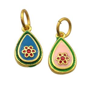 alloy pendant with enamel, teardrop, gold plated, approx 9-13mm