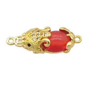 red cat eye stone connector, pixiu, approx 9-21mm