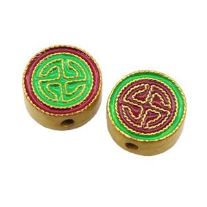 enamel alloy beads, circle, gold plated, approx 12mm
