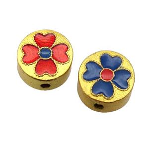 enamel alloy beads, gold plated, approx 11mm