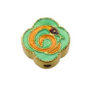 enamel alloy beads, Chinese Zodiac Snake, gold plated, approx 14mm