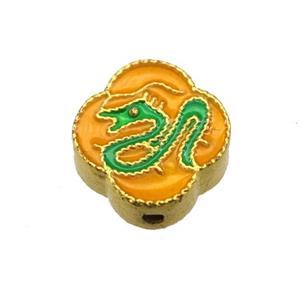 enamel alloy beads, Chinese Zodiac Dragon, gold plated, approx 14mm