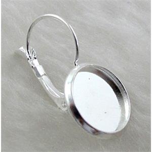 round bezel tray and leverback earring, copper, silver plated, 12mm dia, 13x25mm