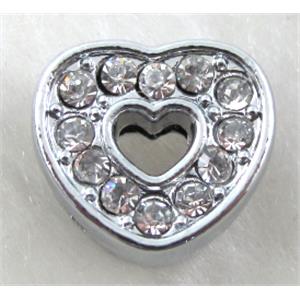 platinum plated alloy bead, rhinestone, approx 10x10mm, hole:8mm wide
