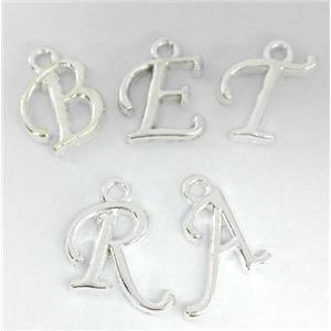 alphabet bead, mixed letter, silver plated, approx 10-14mm