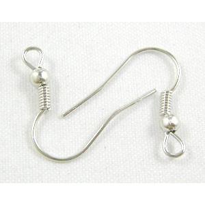 Platinum Plated Copper Hook Earring , Nickel Free, 18mm length