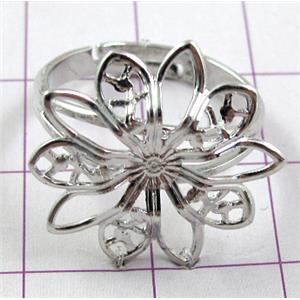 baroque style Ring, adjustable, copper, Nickel Free, ring:18mm dia, flower:20mm, color: gold
