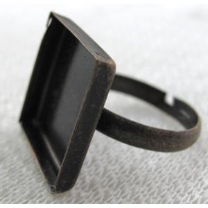 square cabochon settings and adjustable Ring, copper, antique bronze, inside: 16x16mm,  ring: 19mm dia