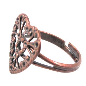 adjustable Ring with cabochon-pad, copper, red copper plated, 17mm wide, ring:19mm dia