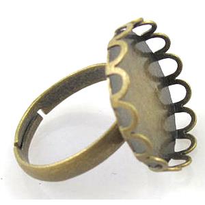 adjustable Ring with bezel tray, copper, antique bronze, nickel free, inside: 18mm dia, ring:18mm