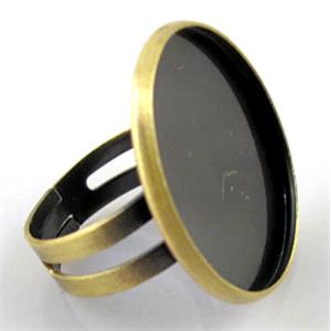 adjustable Ring with bezel tray, copper, antique bronze, nickel free, inside: 23mm dia, ring:18mm