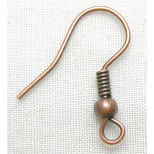 Earring Hook, red copper, iron, 18mm high