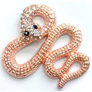 bracelet connector, alloy with mid-east Rhinestone, snake, red copper, 38x36mm