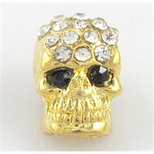 3-D Skull charm, alloy bead, gold, 8x12mm, 3mm hole