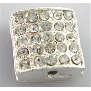 bracelet spacer, alloy pave bead with rhinestone, silver, 14x14mm, 2.5mm hole