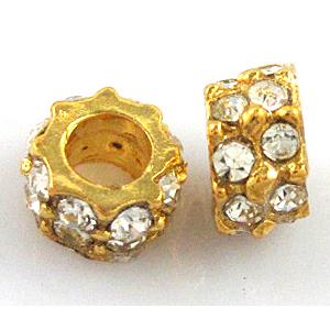 alloy bead with rhinestone, gold, 10mm, 5mm hole