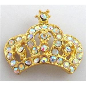 Crown charm with rhinestone, alloy, gold plated, 25x20mm