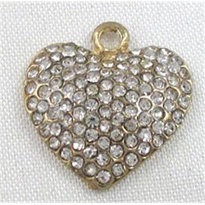 alloy heart pendant with rhinestone, gold, 21mm dia