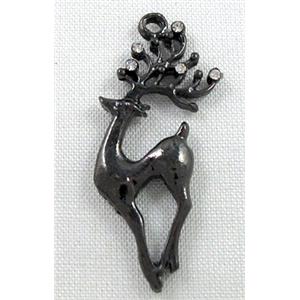 alloy pendant with rhinestone, Wapiti, black, 20x40mm