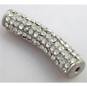 bracelet bar, alloy spacer tube with rhinestone, platinum plated, 8.5x33mm, 2mm hole