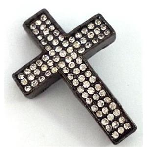 Bracelet bar, cross, alloy bead with rhinestone, black, 26x40mm, 3mm hole