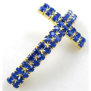 Bracelet bar, cross, copper tube with rhinestone, 30x60mm, 3mm hole