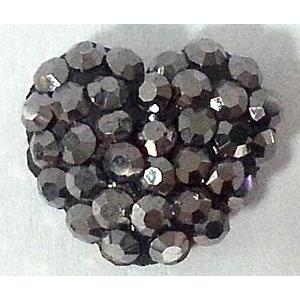 bracelet bar, resin bead with rhinestone, flat heart, 12mm wide