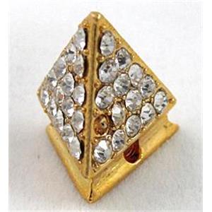 Bracelet bar, alloy bead with rhinestone, gold plated, 13x13x13x15mm